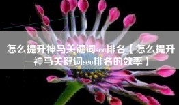 怎么提升神马关键词seo排名【怎么提升神马关键词seo排名的效率】